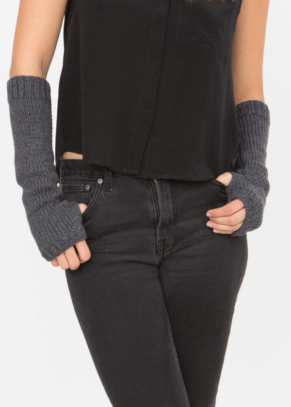 Likemary Ethically Made Merino Wool Long Fingerless Gloves In Charcoal Grey