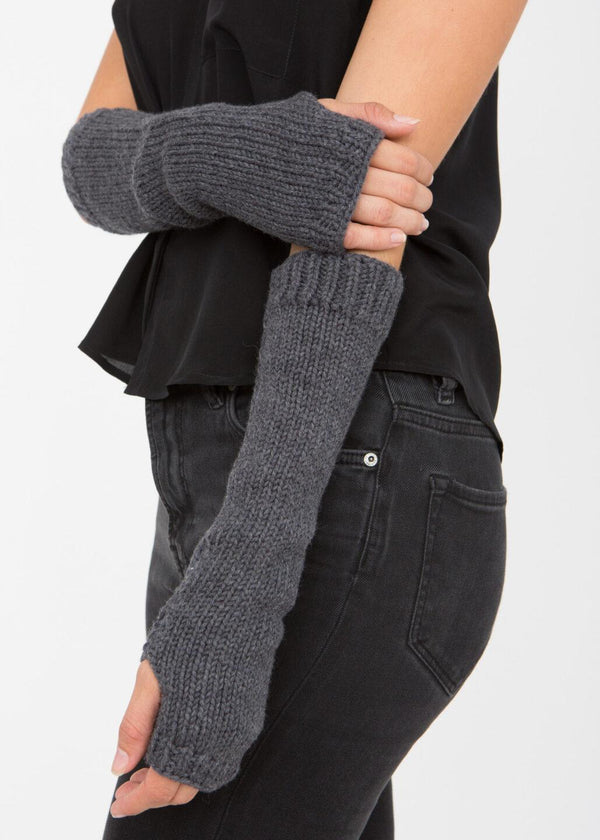 likemary Ethically Made Merino Wool Long Fingerless Gloves in Charcoal Grey