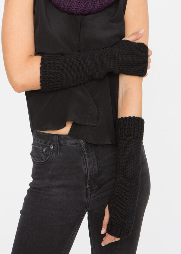 likemary Ethically Made Merino Wool Long Fingerless Gloves in Black