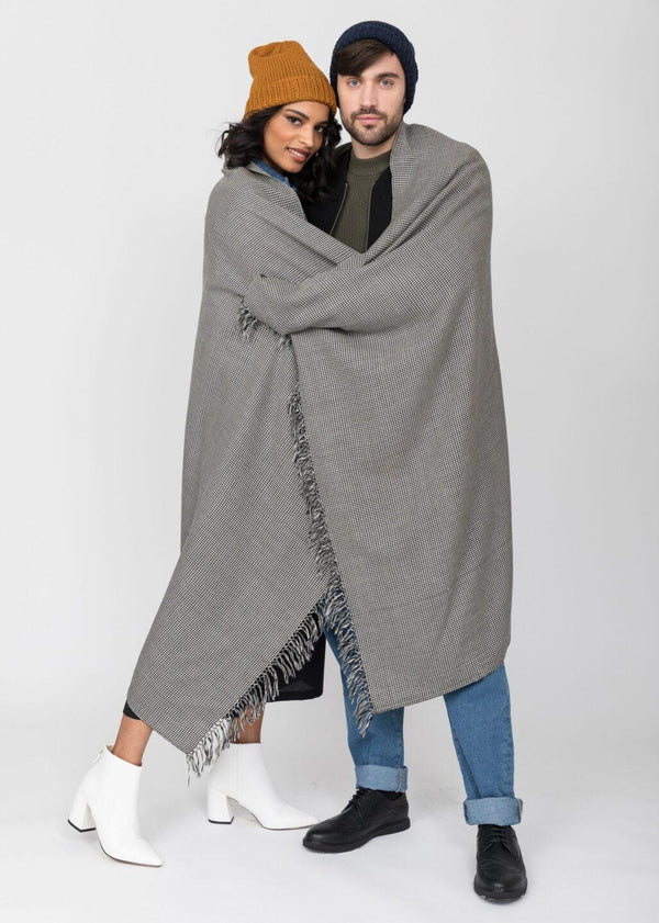 likemary Extra Oversized Merino Wool Shawl & Throw – Houndstooth Blanket Scarf