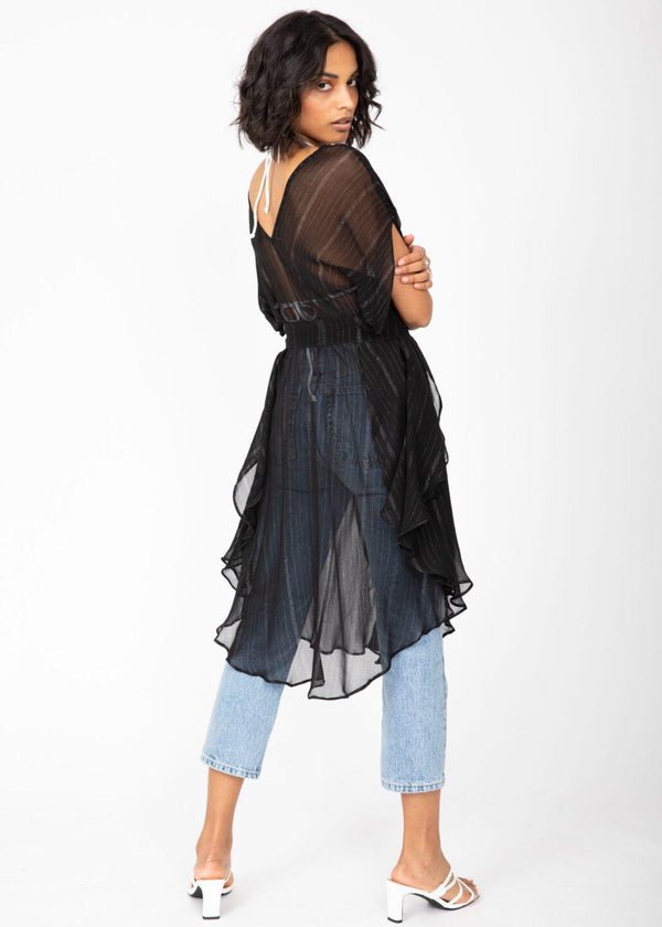 Likemary Floaty Kaftan Dress In Sheer Black With Silver
