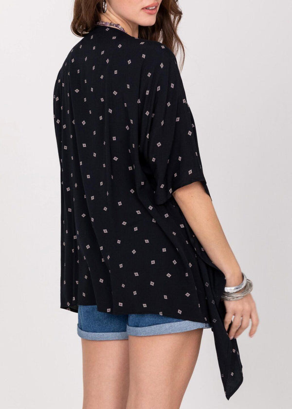Likemary Floaty Kimono Cover Up In Diamond Print Black