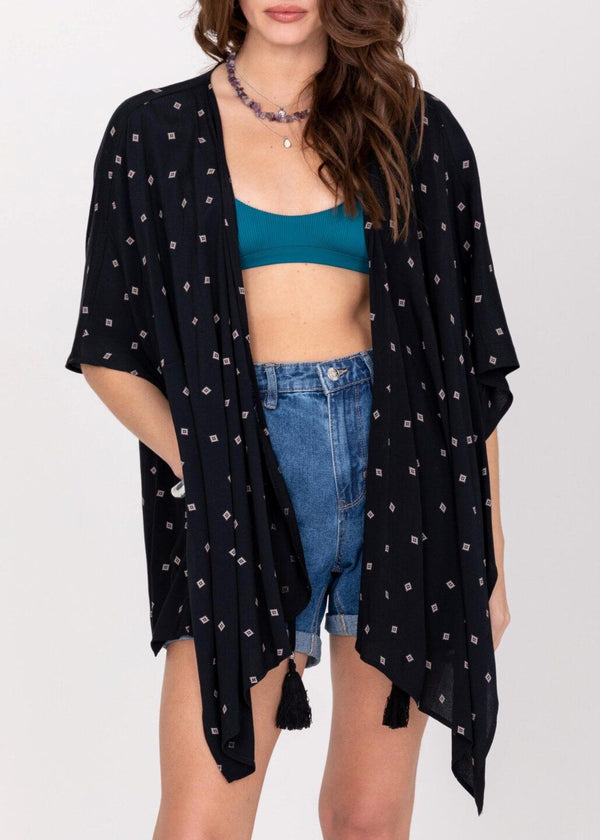 Likemary Floaty Kimono Cover Up In Diamond Print Black