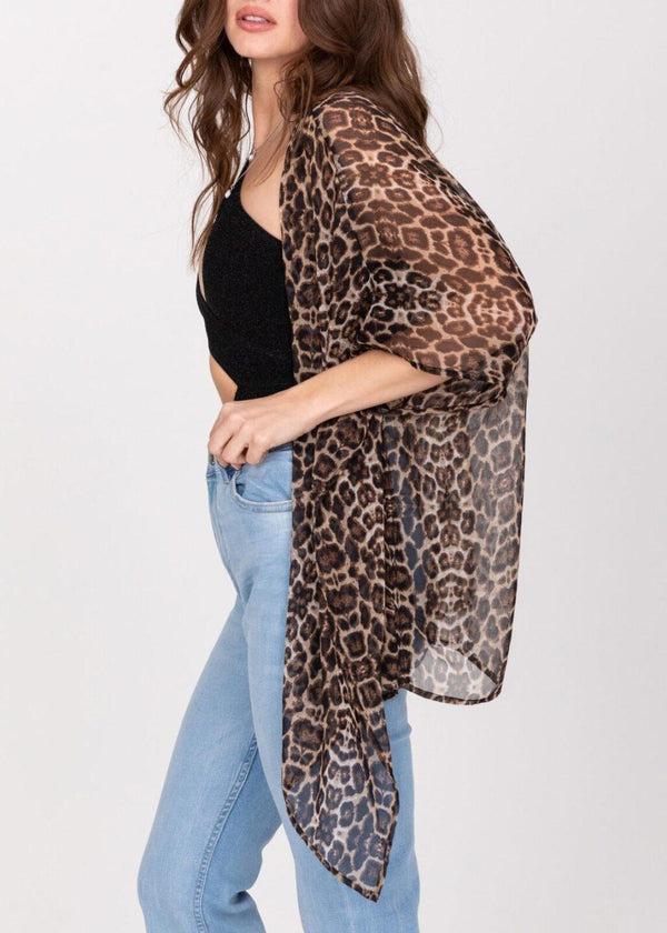 Likemary Floaty Sheer Kimono Cover Up In Sexy Leopard Print