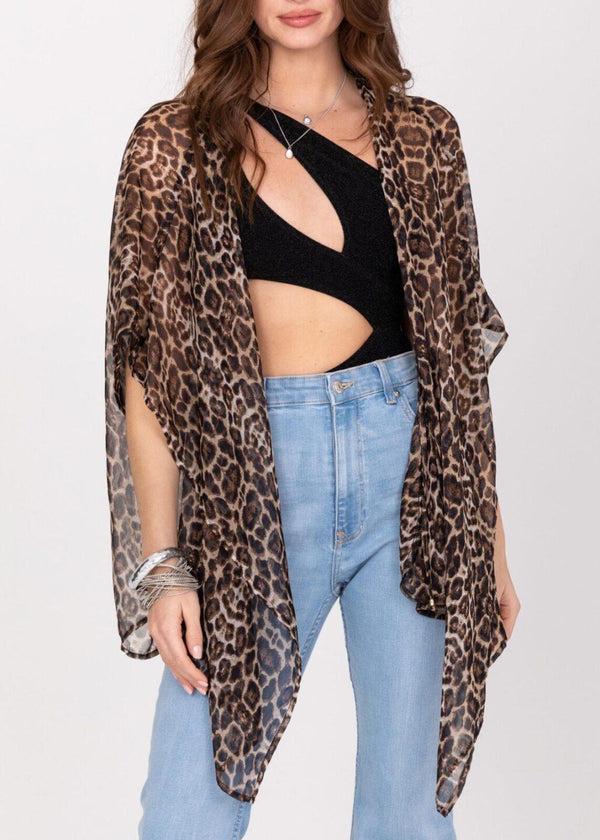 Likemary Floaty Sheer Kimono Cover Up In Sexy Leopard Print