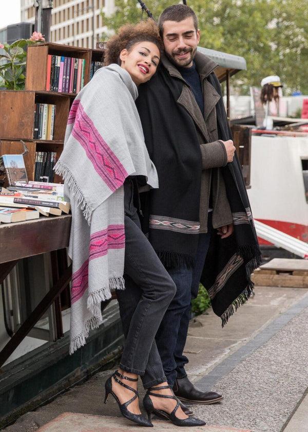 Likemary Grey Merino Wool Blanket Scarf With Himalaya Border