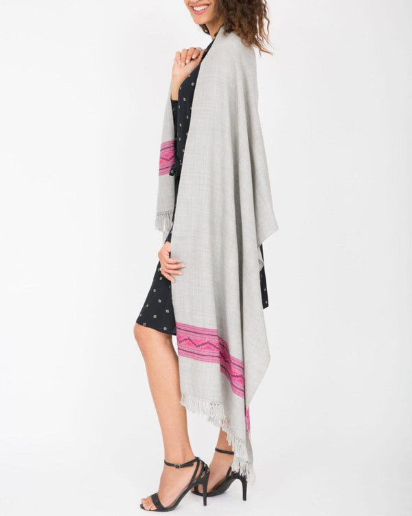 Likemary Grey Merino Wool Blanket Scarf With Himalaya Border