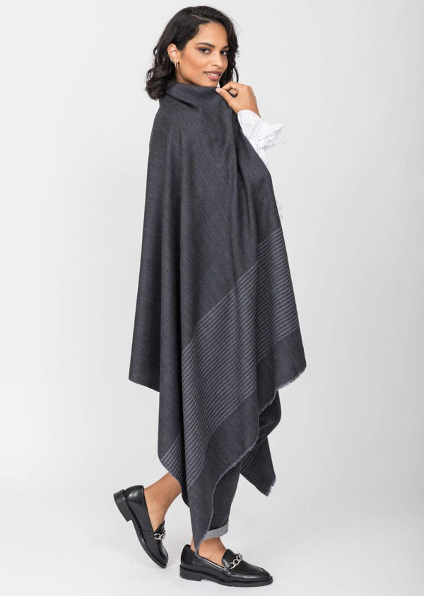Likemary Grey Merino Wool Blanket Scarf With Stripes – Handwoven Shawl