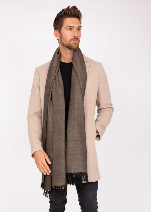 likemary Handloom Merino Wool Herringbone Men's Oversize Scarf in Black