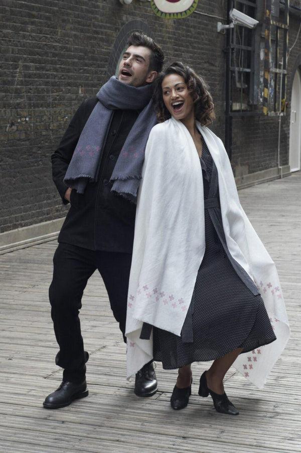 Likemary Handwoven Oversize Blanket Scarf With Crosses 100 X 200cm Grey