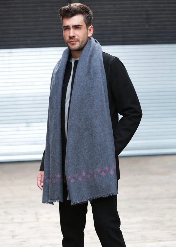 likemary Handwoven Oversize Blanket Scarf with Crosses 100 X 200cm Grey