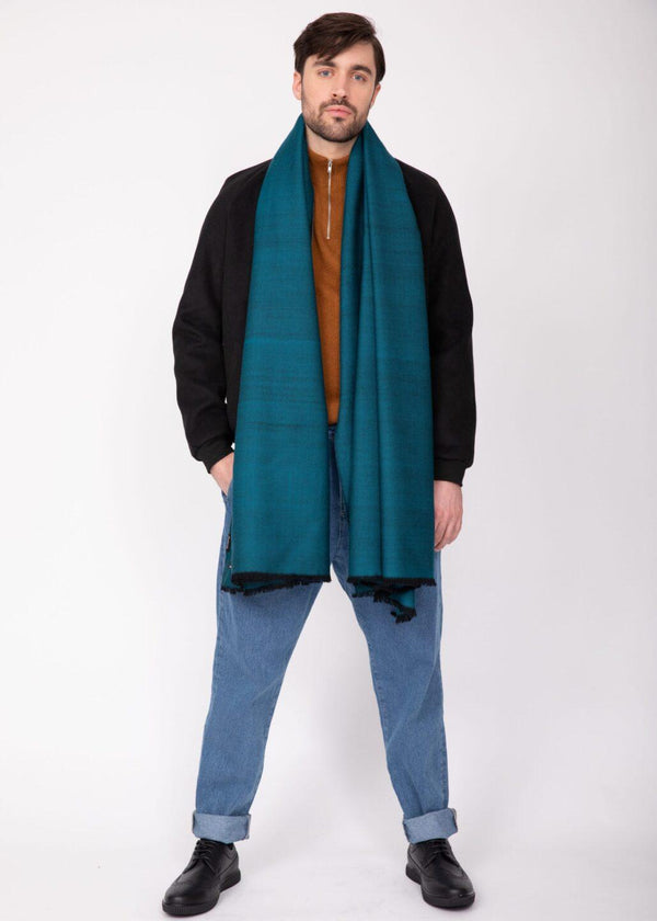 Likemary Handwoven Oversize Scarf In Teal Twill Mix Weave 100 X 200cm