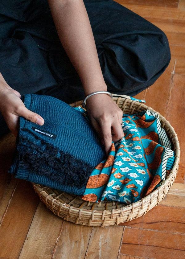 Likemary Handwoven Oversize Scarf In Teal Twill Mix Weave 100 X 200cm