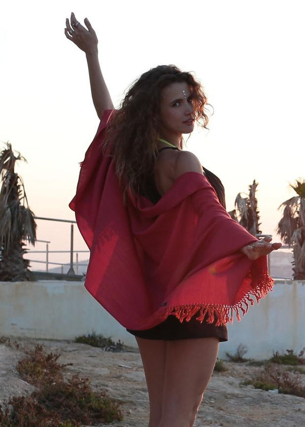 Likemary Herringbone Pashmina Scarf – Merino Wool Stole In Orange-Pink Mix