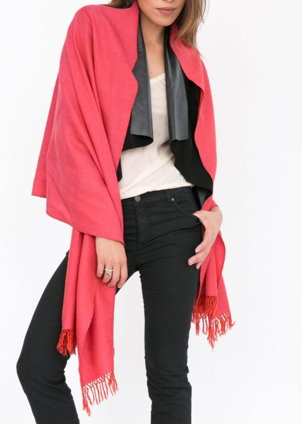 Likemary Herringbone Pashmina Scarf – Merino Wool Stole In Orange-Pink Mix