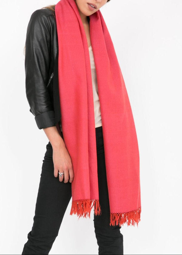 Likemary Herringbone Pashmina Scarf – Merino Wool Stole In Orange-Pink Mix