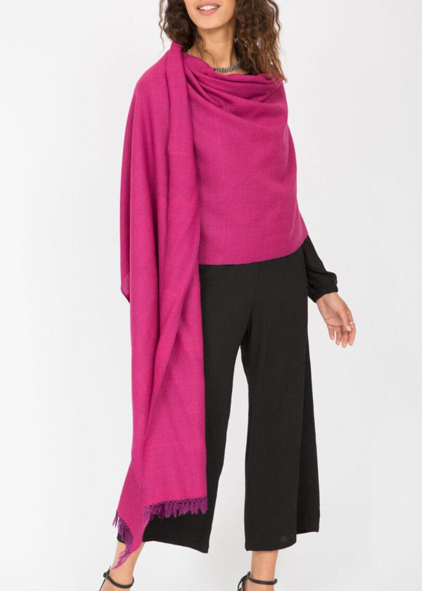 Likemary Herringbone Scarf - Handwoven Merino Wool Wrap Fuchsia Pink