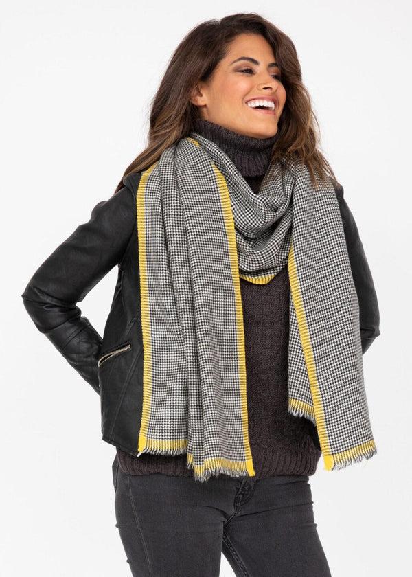 Likemary Houndstooth Merino Wool Stole With Yellow Border