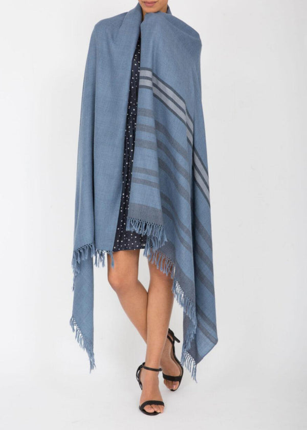 Likemary Jeans Blue Merino Wool Shawl – Striped Blanket Scarf For Women