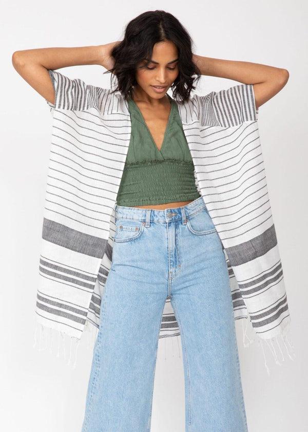 Likemary Kimono Cover Cover Up With Tassel Fringe In Stripes