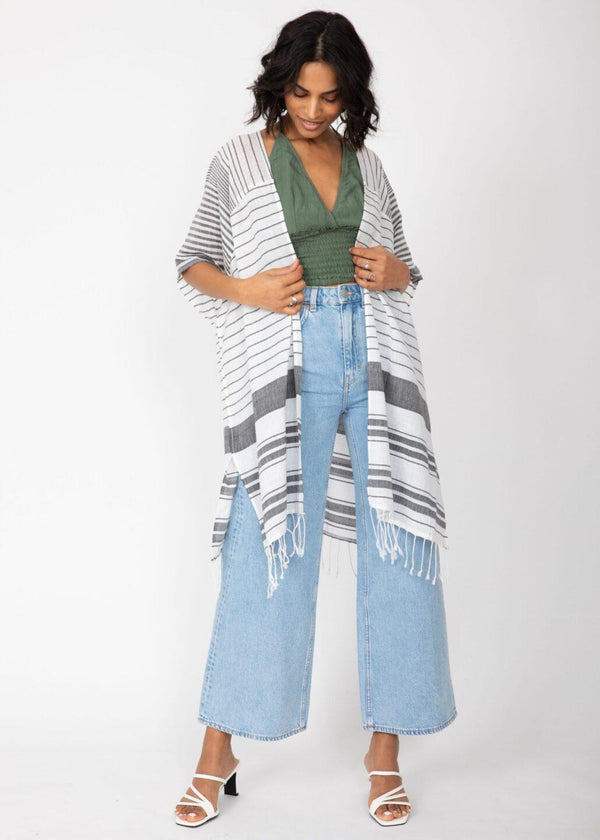 Likemary Kimono Cover Cover Up With Tassel Fringe In Stripes