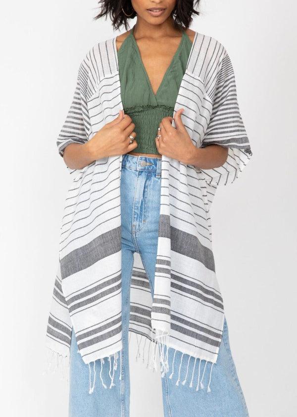 likemary Kimono Cover Cover Up With Tassel Fringe In Stripes