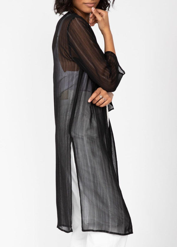 Likemary Kimono Cover Up In Sheer Black With Silver Sparkle