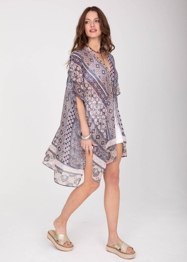 Likemary Kimono Cover Up With Belt In Pink Kaleidoscope Print