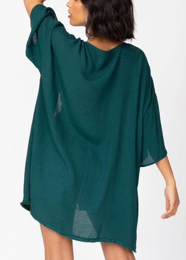 Likemary Kimono Cover Up With Fringing In Emerald Green