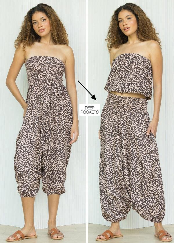 Likemary Leopard Print Harem Pants And Strapless Jumpsuit