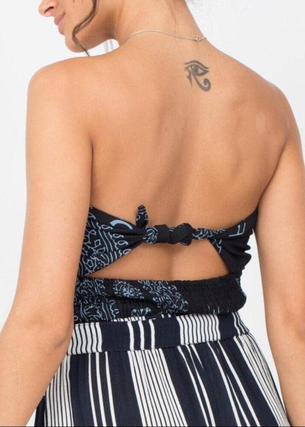 Likemary Bandeau Boob Tube Top Black Om Print