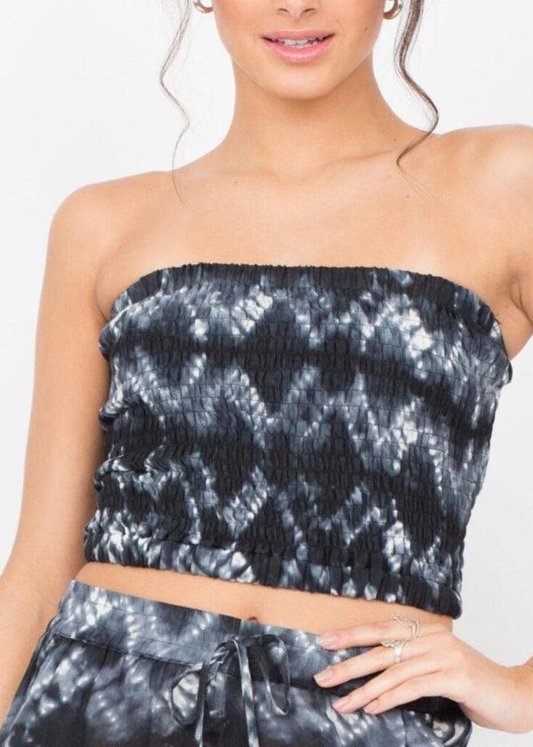 likemary Bandeau Boob Tube Top Grey Tie Dye