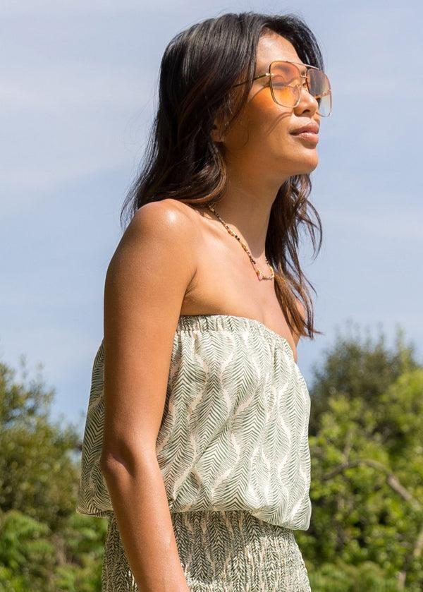 Likemary Bandeau Tube Top In Leaves Print