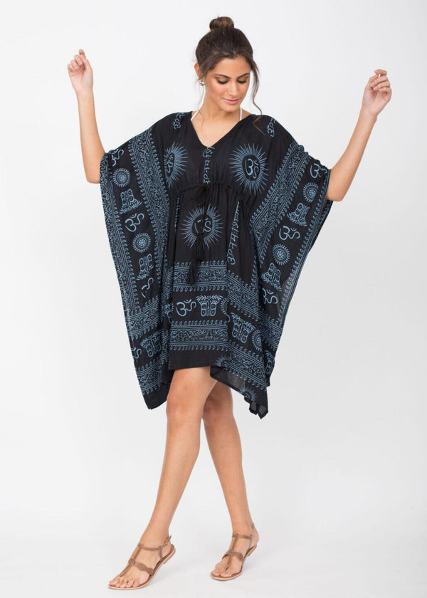 Likemary Beach Cover Up Kaftan In Om Print Black