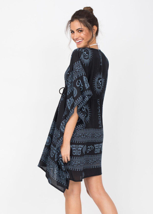 Likemary Beach Cover Up Kaftan In Om Print Black