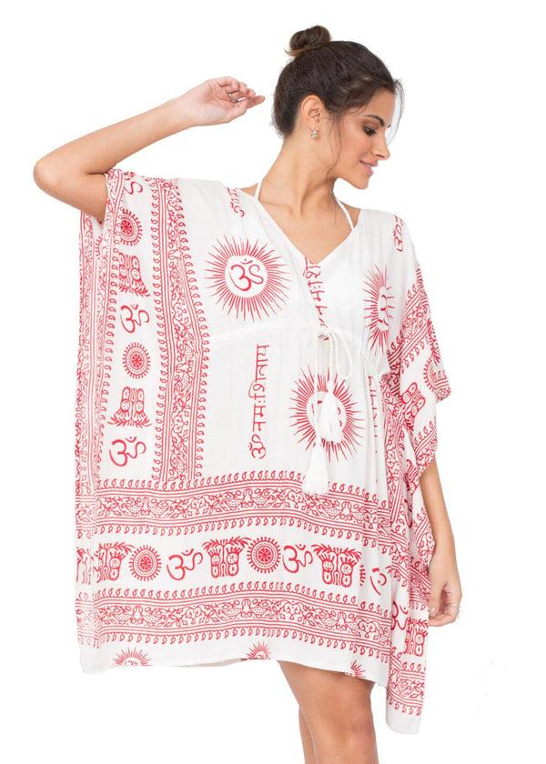 Likemary Beach Cover Up Kaftan In Om Print White