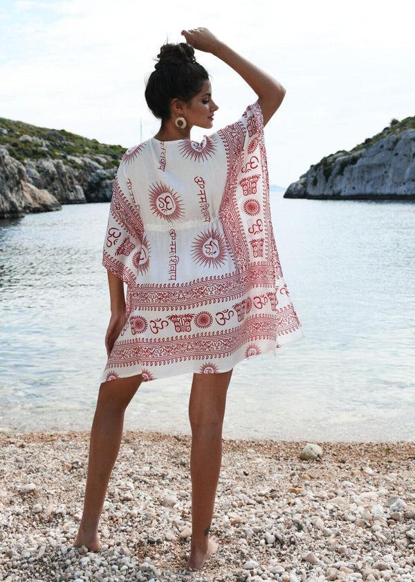 Likemary Beach Cover Up Kaftan In Om Print White