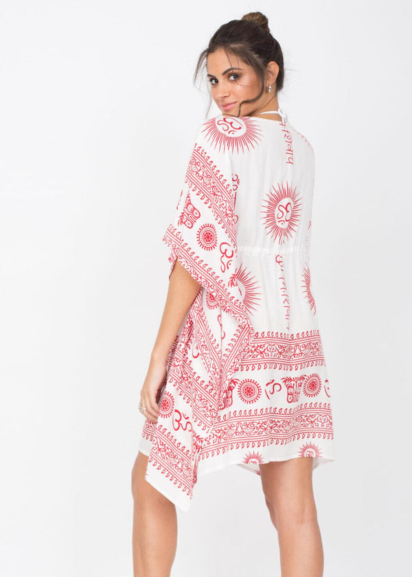 Likemary Beach Cover Up Kaftan In Om Print White