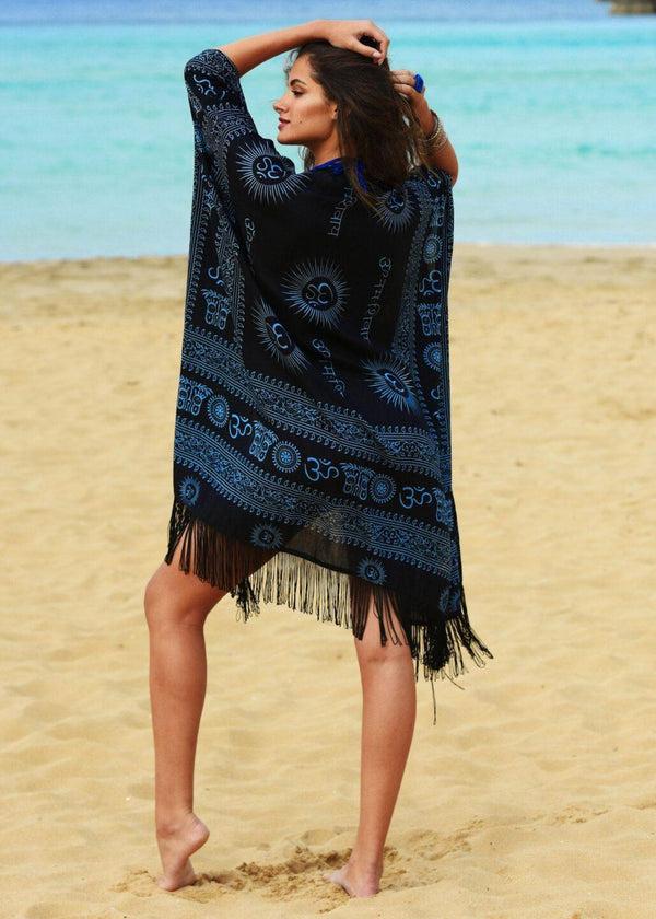 Likemary Beach Kimono Cover Up In Om Print Black