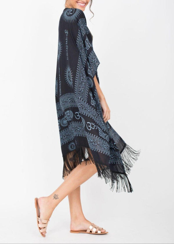 Likemary Beach Kimono Cover Up In Om Print Black