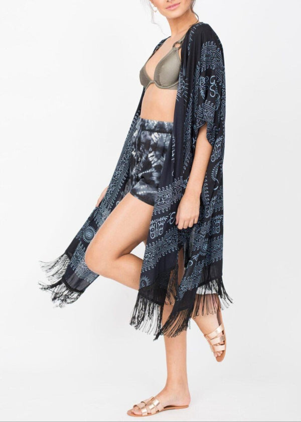Likemary Beach Kimono Cover Up In Om Print Black