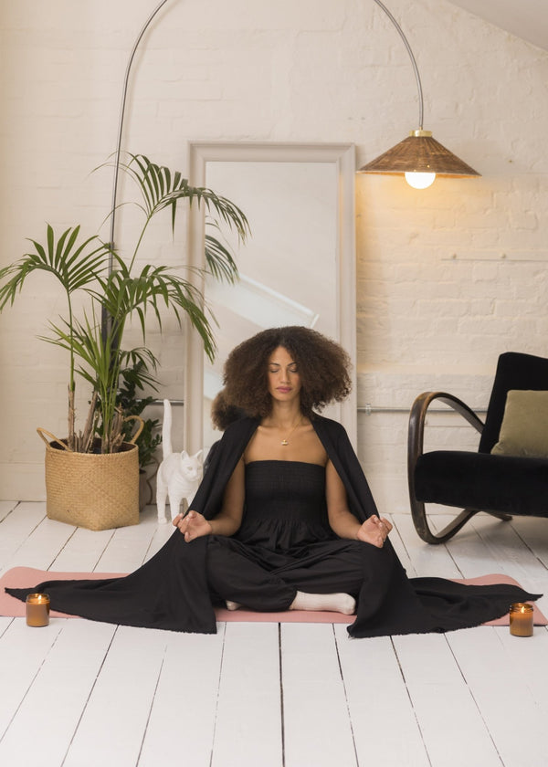 likemary Black Shawl Scarf in Merino Wool