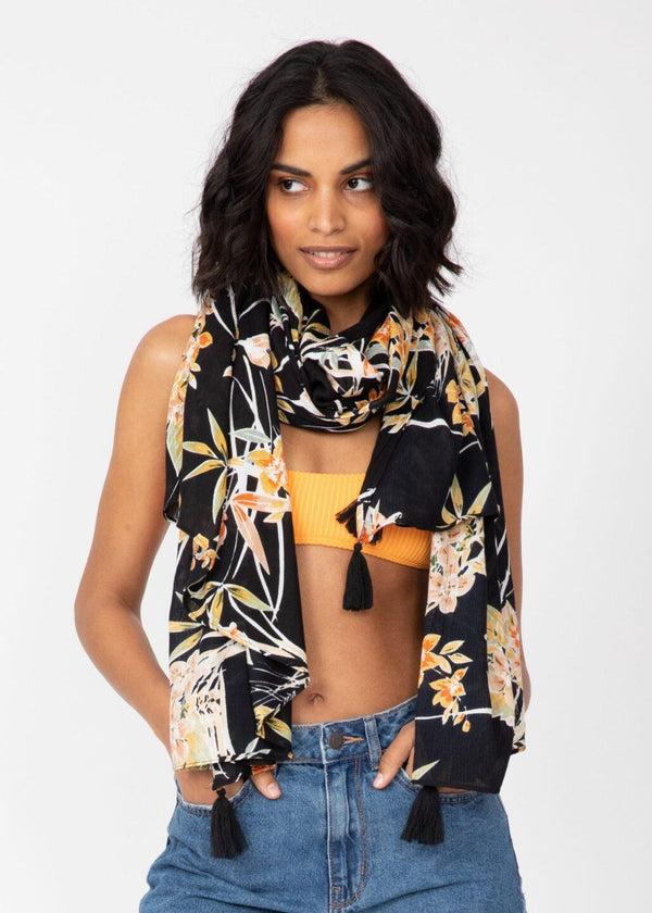 Likemary Convertible Kimono Scarf In Black Floral