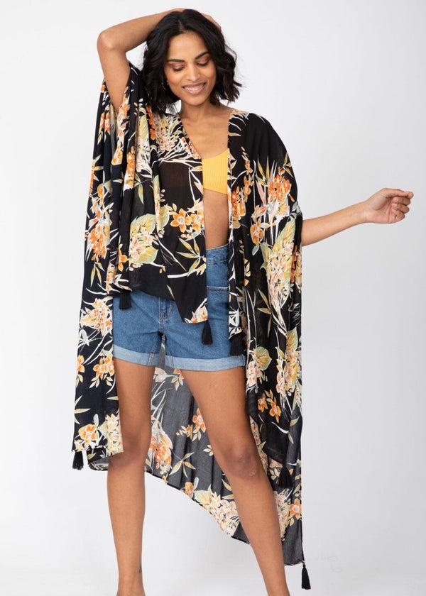 Likemary Convertible Kimono Scarf In Black Floral