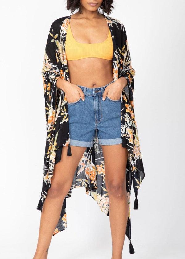 Likemary Convertible Kimono Scarf In Black Floral