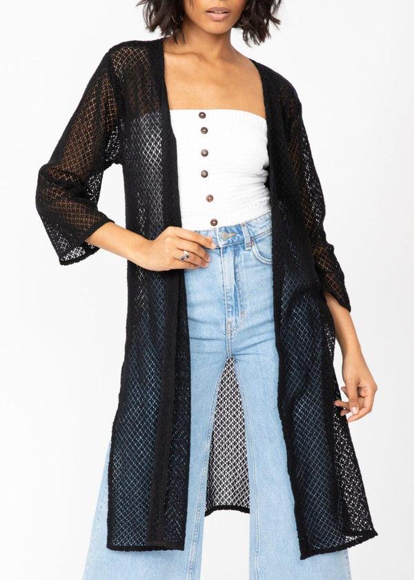 Likemary Cotton Crochet Kimono Cover-Up In Black