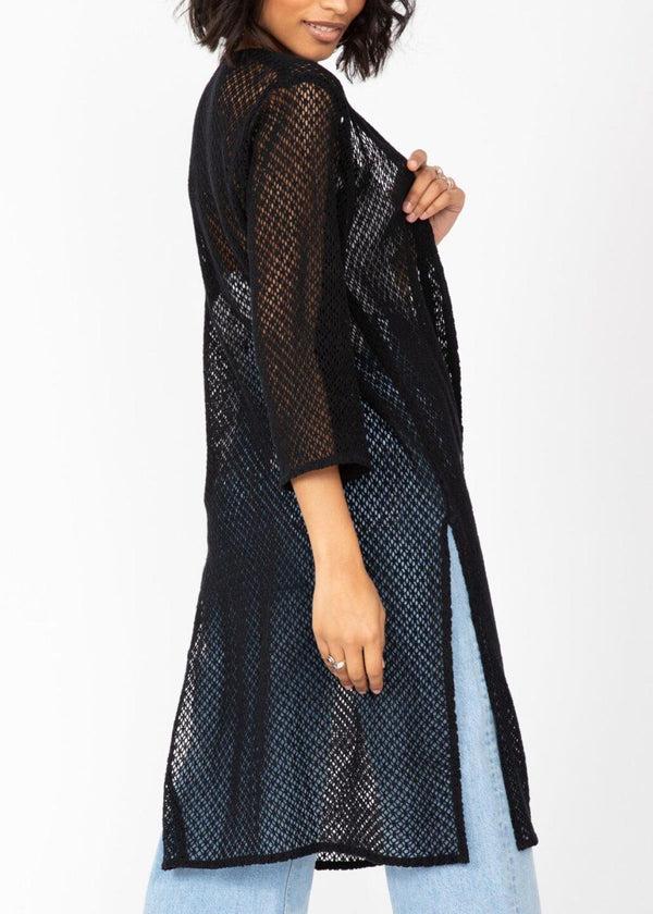 Likemary Cotton Crochet Kimono Cover-Up In Black