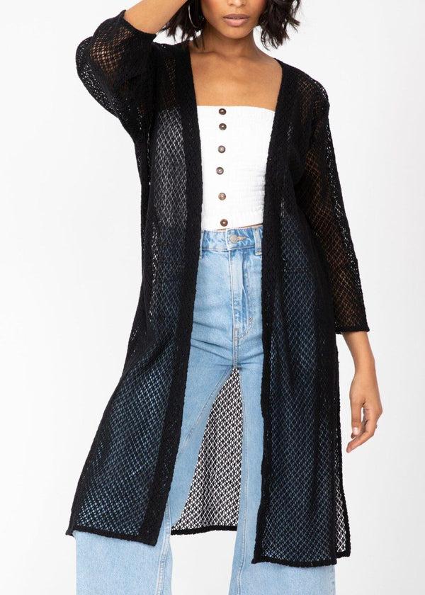 Likemary Cotton Crochet Kimono Cover-Up In Black