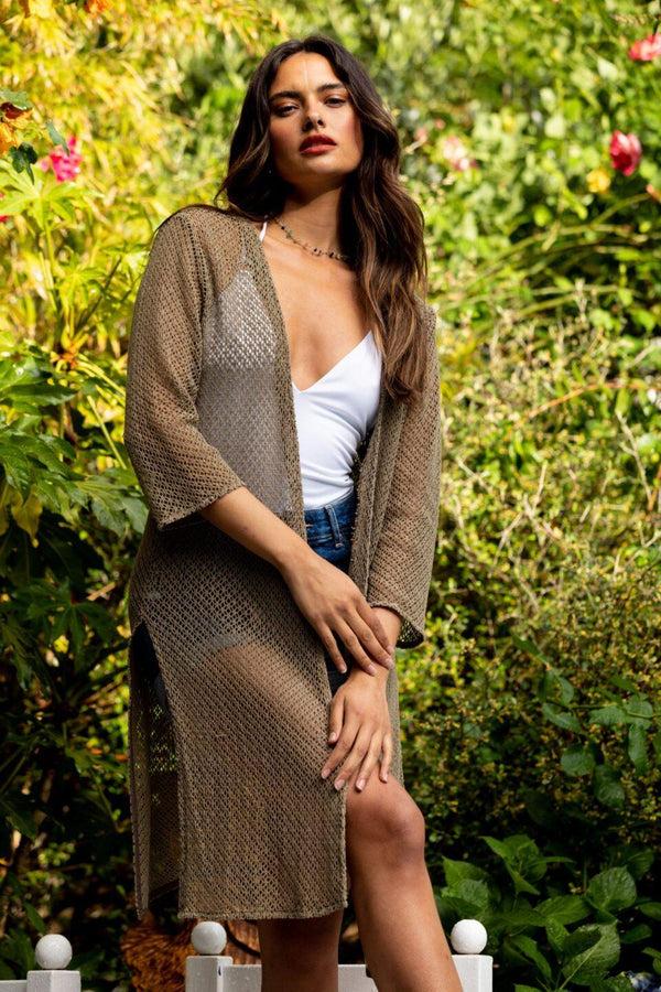 likemary Cotton Crochet Kimono Cover-Up in Khaki
