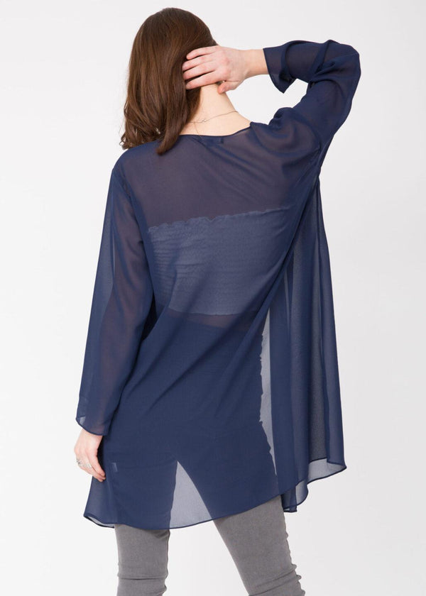 Likemary Elegant Sheer Longline Cardigan Blue